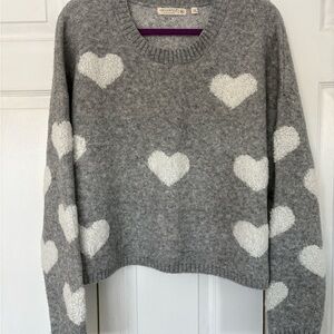 Uncharted Threads Grey Heart Pattern Crop Sweater XL NWOT